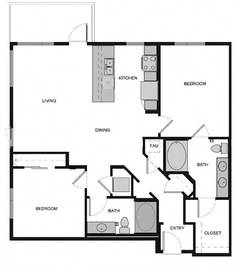 Floor plan for 2 beds, 2 baths, 1172 sqft